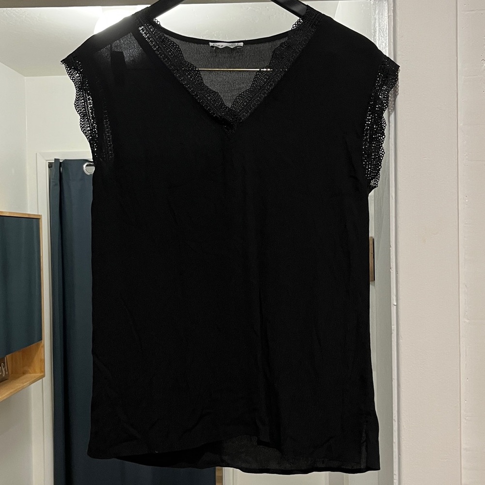 Dex Black V-Neck Top with Lace Detail